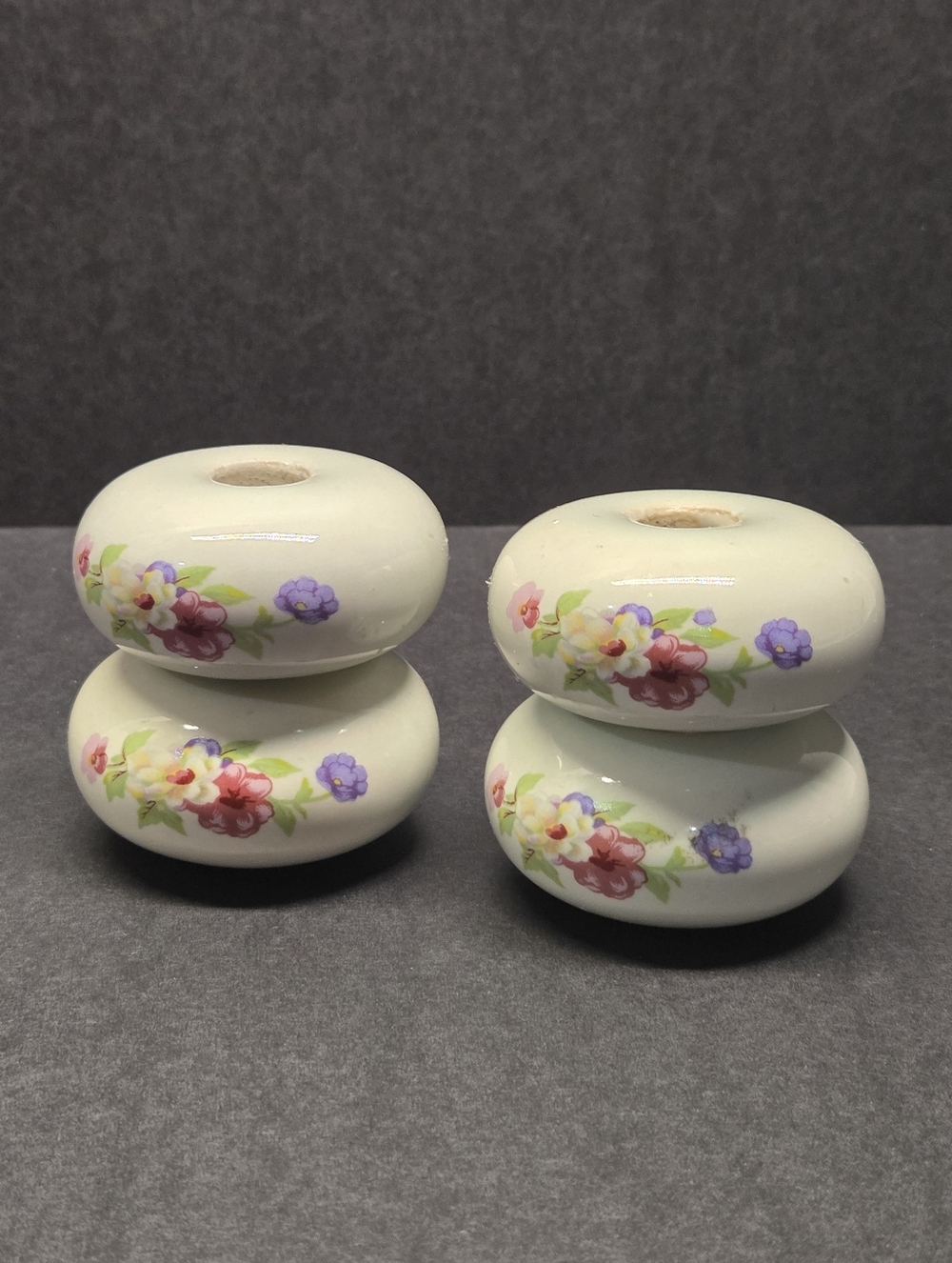 Vintage Floral Porcelain Ceramic Ball Bed Post Finials Set of 4 3"x1"